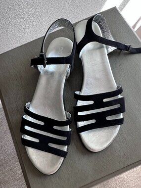 Arche Black Suede Silver Cutout Sandals EU 42